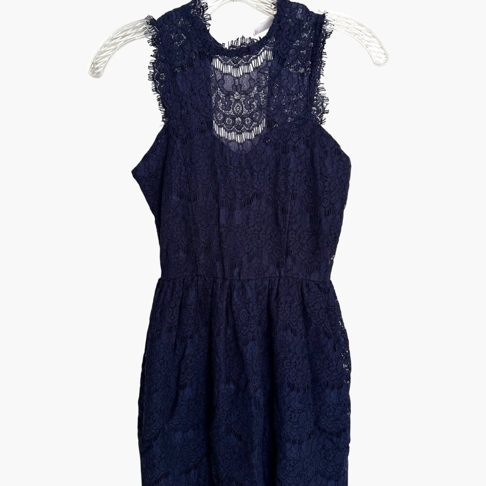 Xhilaration XS Dk Navy Sleeveless Lined Lace Dress Scoop Neckline